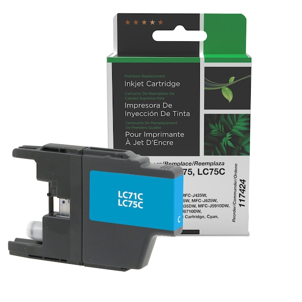 Cig Clover Imaging Non-OEM New High Yield Cyan Ink Cartridge for Brother LC71/LC75 117424 - main